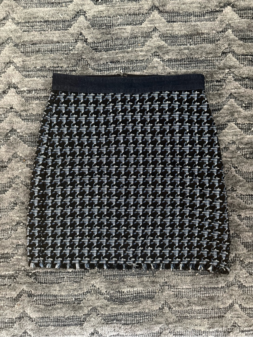 Ann Taylor Houndstooth FringeTweed Denim Skirt, 4P